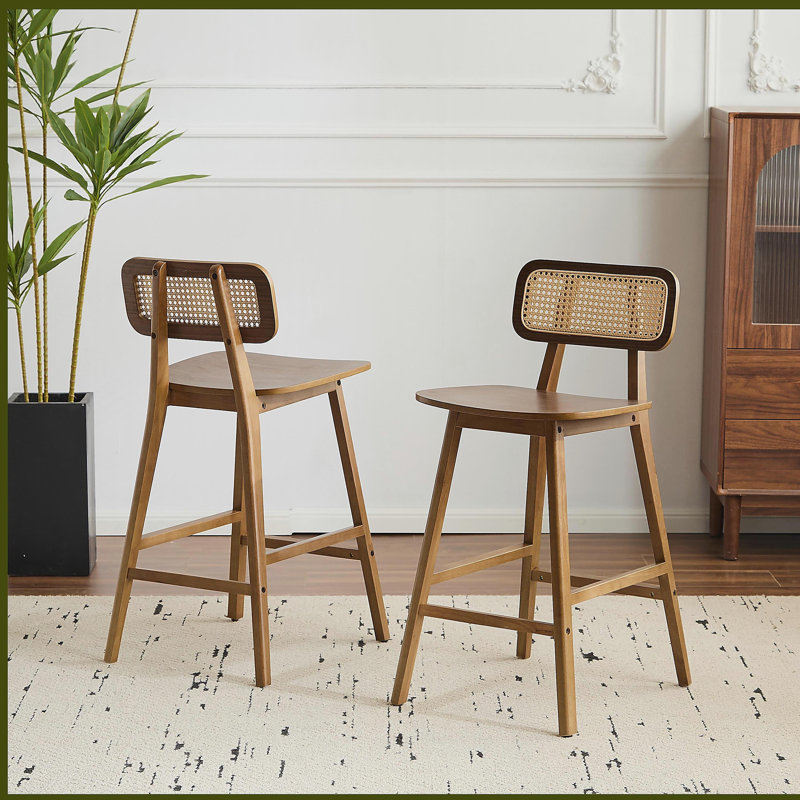 Tabouret de bar en bois avec finition noyer, ensemble de 2