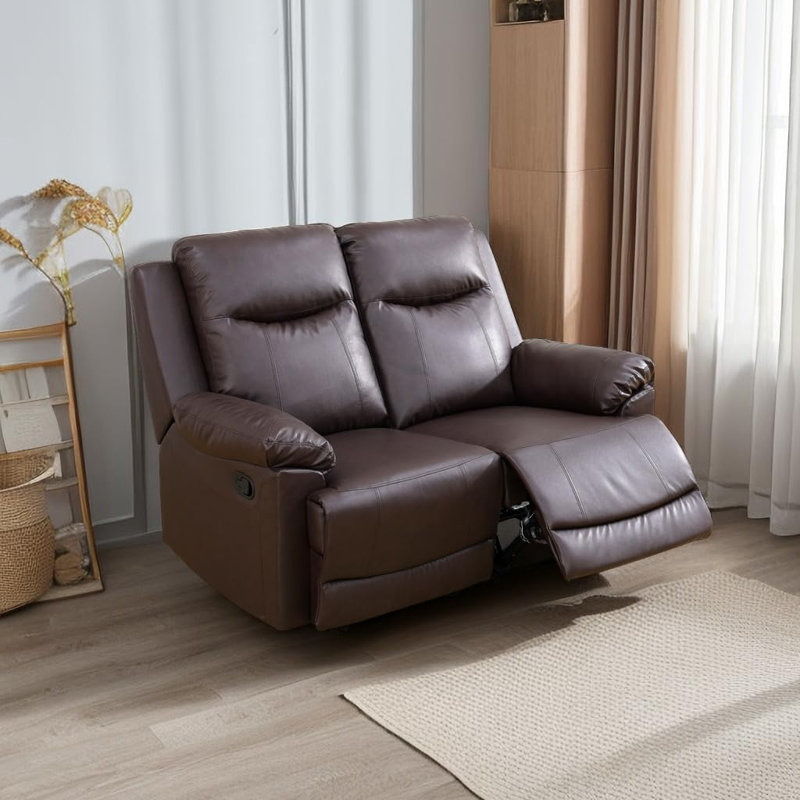 Semi Pu Synthetic Leather Recliner Loveseat Sofa, Brown