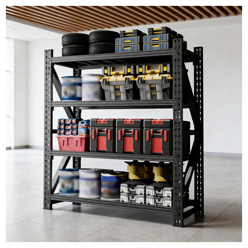 Heavy Duty 4-Shelf Metal Storage Rack, 69" H x 59" W Extra Wide Garage Shelving, 4000 lbs Capacity, Black