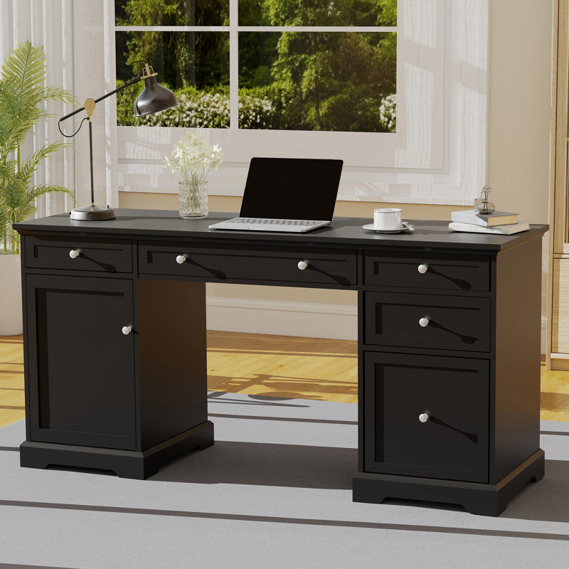 Bureau de direction 60 po avec tiroirs, classeur Country