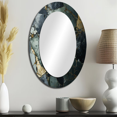 Doré et vert Terrazzo Marble Elegance I - Miroir mural moderne ovale