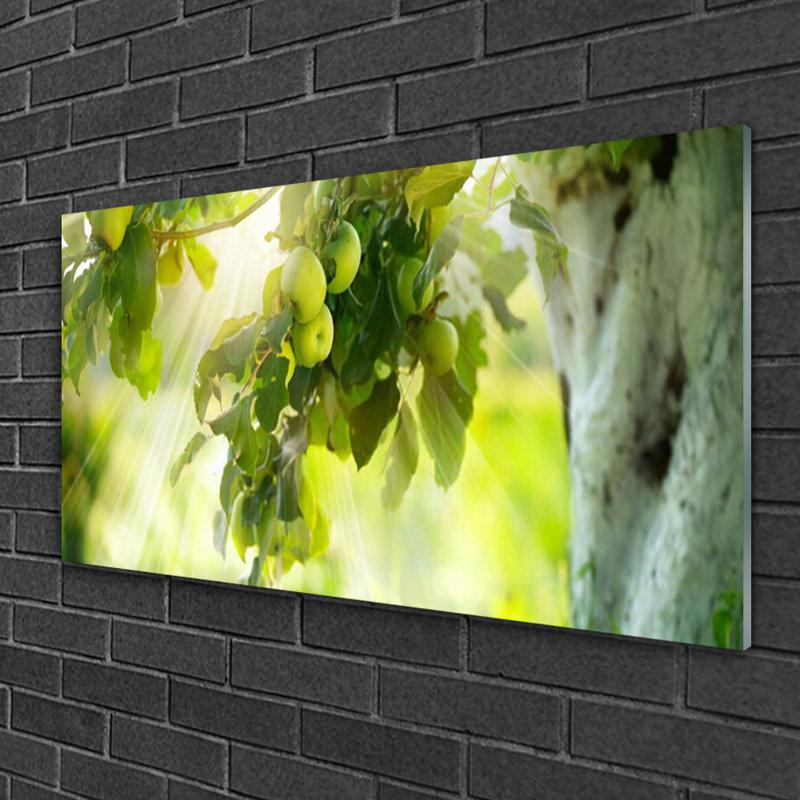 Glass Print Wall Art 100X50cm Image Printed On Glass Decorative Wall Picture Behind Toughened / Tempered Safety Real Glass For Kitchen & Living Room Theme: Branch Of Apples Kitchen