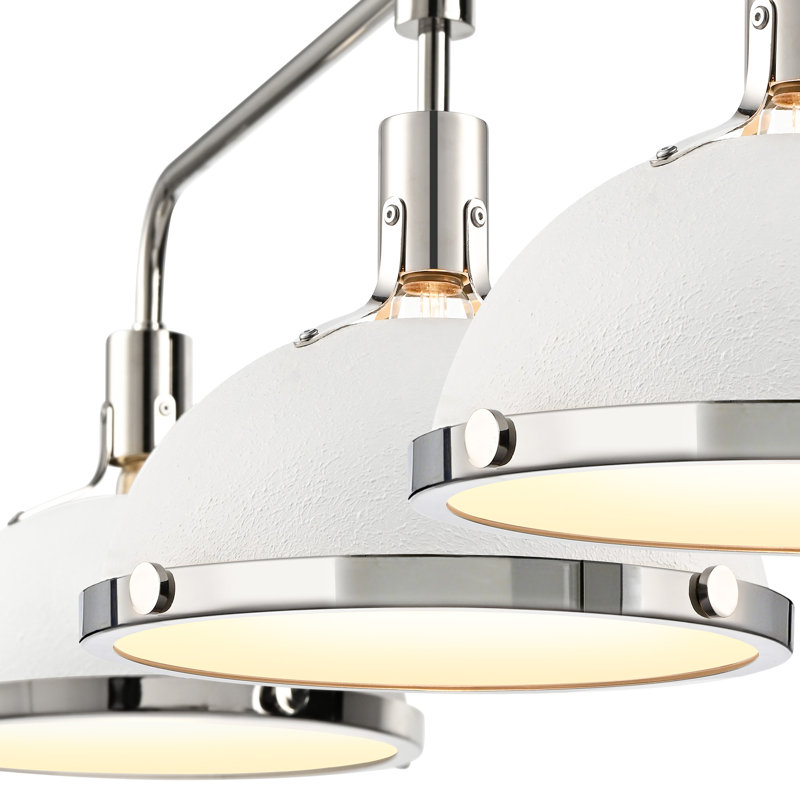 Luminaire suspendu linéaire à 3 lumières pour îlot de cuisine avec diffuseur en verre Lysander, Blanc plâtre