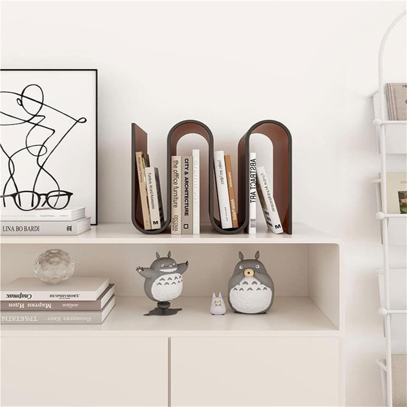 S-Shaped Acrylic Side Table with Magazine Rack – Display Stand for Living Room, Bedroom and Bathroom, Brown
