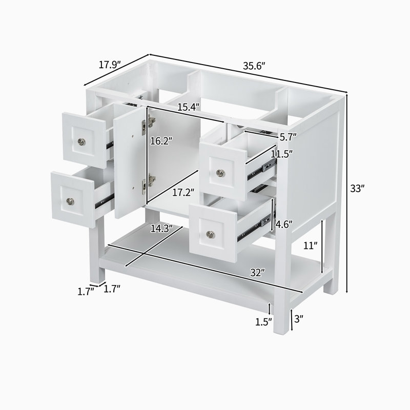 Base de meuble-lavabo simple 35,60 po seulement, Blanc