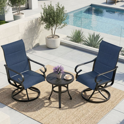 Ensemble bistro 3 pièces avec chaises pivotantes et table d'appoint Textilene