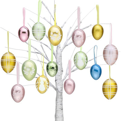  26 pièces d'ornements d'arbre de Pâques pour des décorations de Pâques, gros œufs en plastique rose vert pastel, décorations d'arbre en vrac, galvanoplastie, décoration suspendue incassable