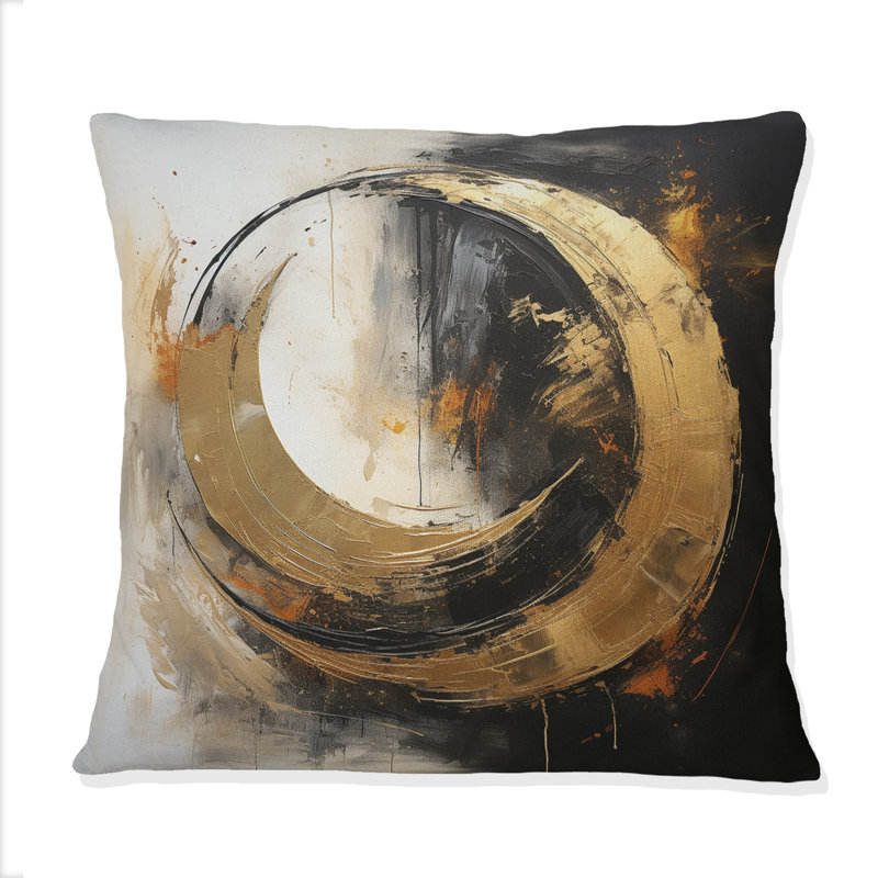 Yin Yang, au-delà de la dualité, abstrait or et noir - Coussin décoratif avec peinture abstraite