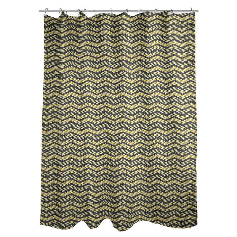 Rideau de douche simple à chevrons ondulés, Noir / Jaune