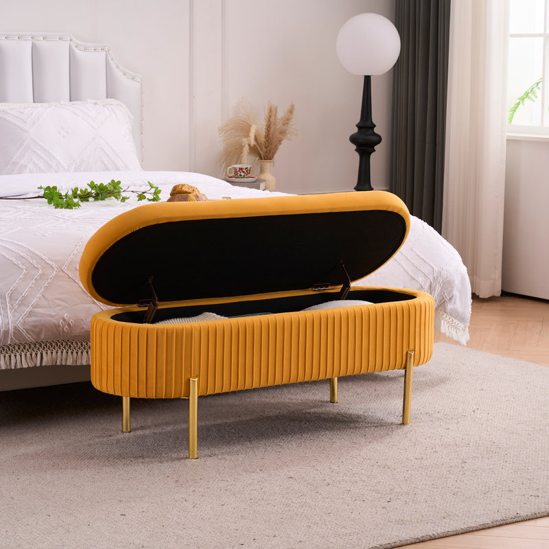 Velvet 46" Wide Storage Bench for Bedroom End of Bed Window Living room, Yellow