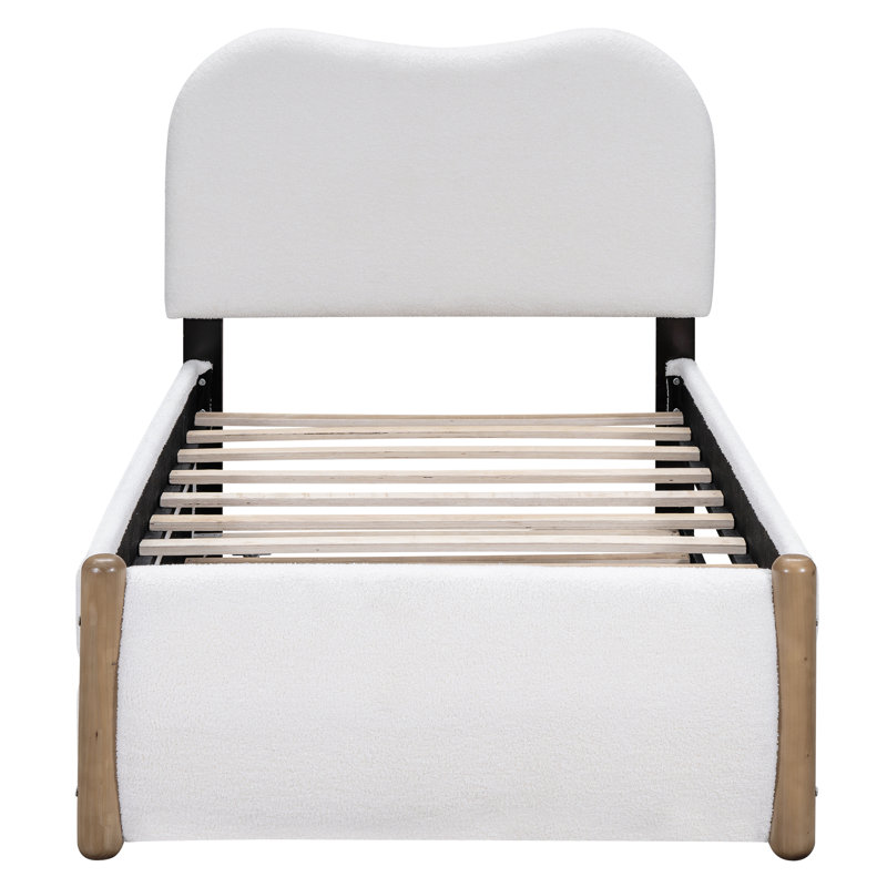 Lit plateforme tapissier blanc avec lit gigogne escamotable blanc, Lit simple, Blanc