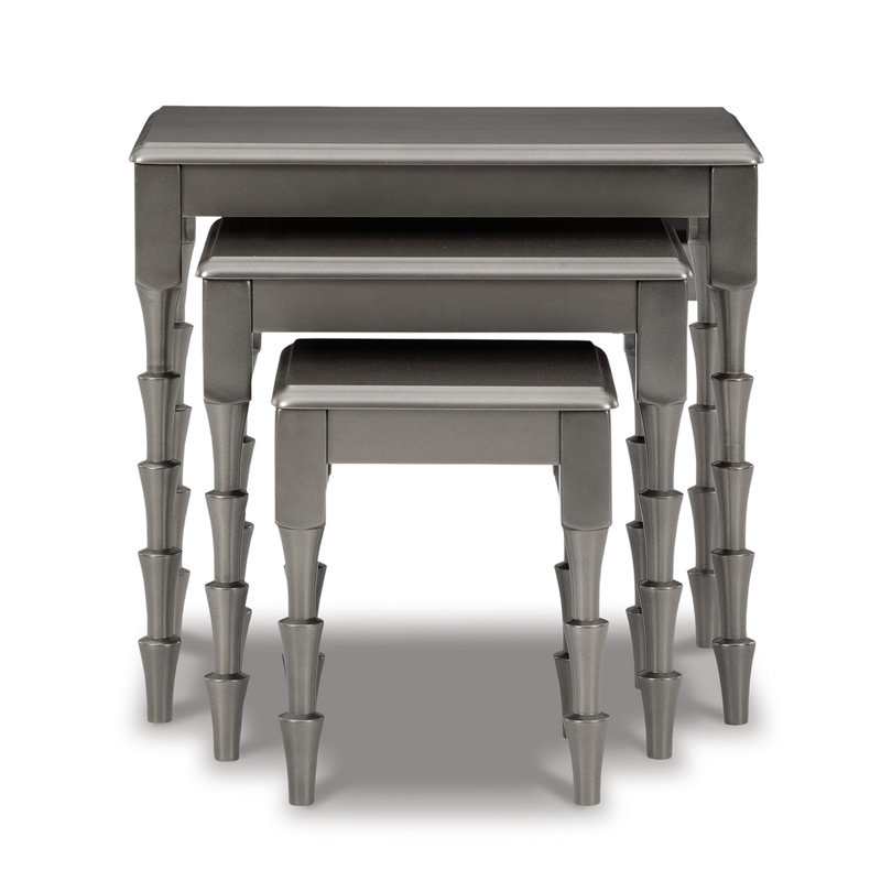 Metallic Gray Wood and Metal Nesting Side Tables Set