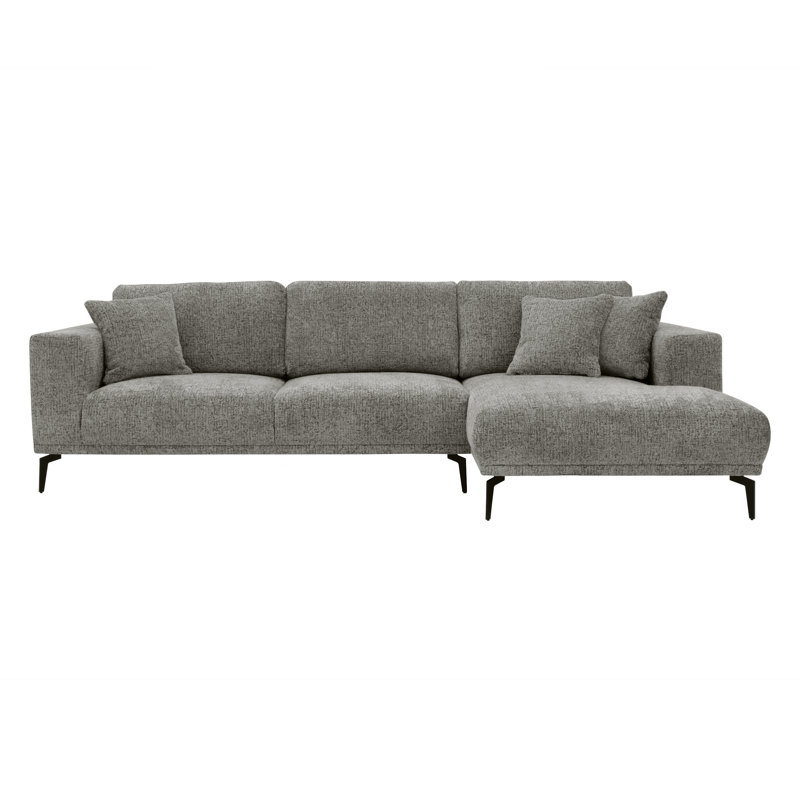 Riviera 4 Seater Corner Sofa, Fabric, 286cm Modern L-Shaped with Metal Legs, Right Hand Facing, Grey