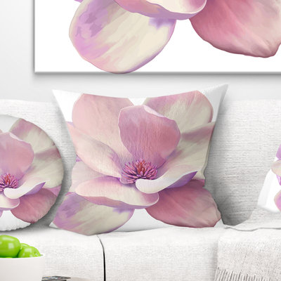 Mignonne fleur de magnolia rose clair - coussin à imprimé floral