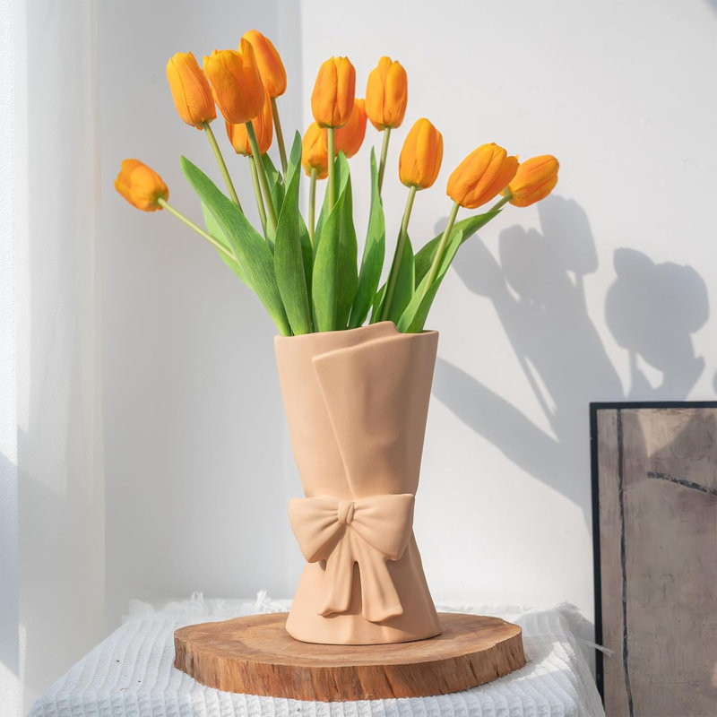 Beige Ceramic Bow Vase