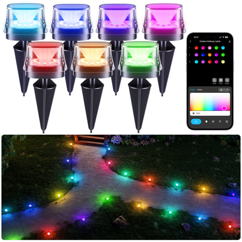 15-light Outdoor Plug-in Smart Integrated Led Garden Path Lights With Ip67 Waterproof, App Control