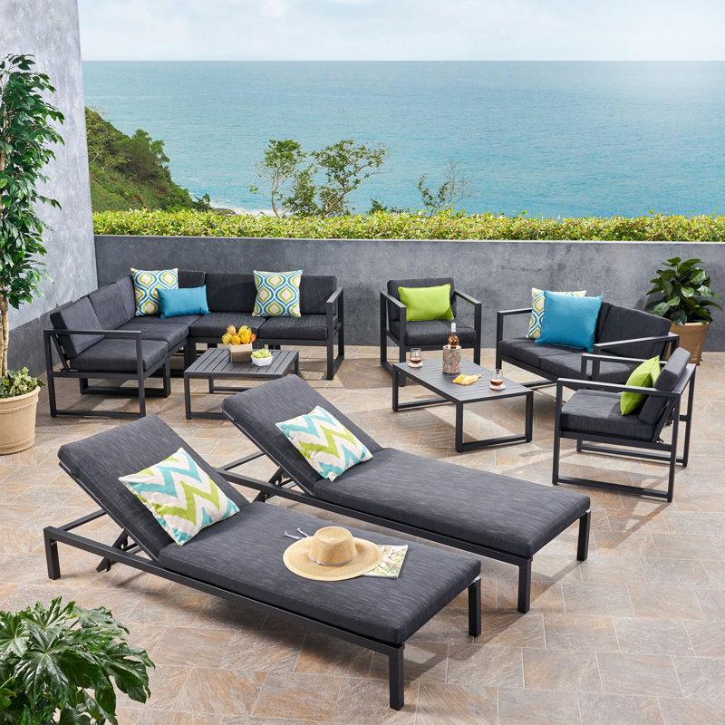 Ensemble de canapé modulaire en aluminium Comores avec méridienne en filet