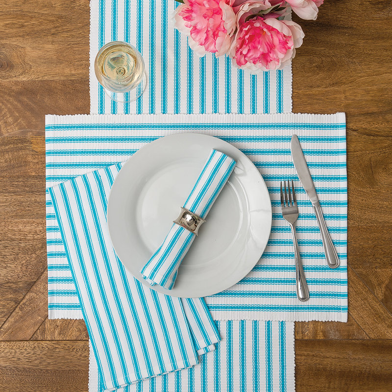 Ticking Stripe Turquoise Woven Cotton Kitchen Towel, Turquoise Blue