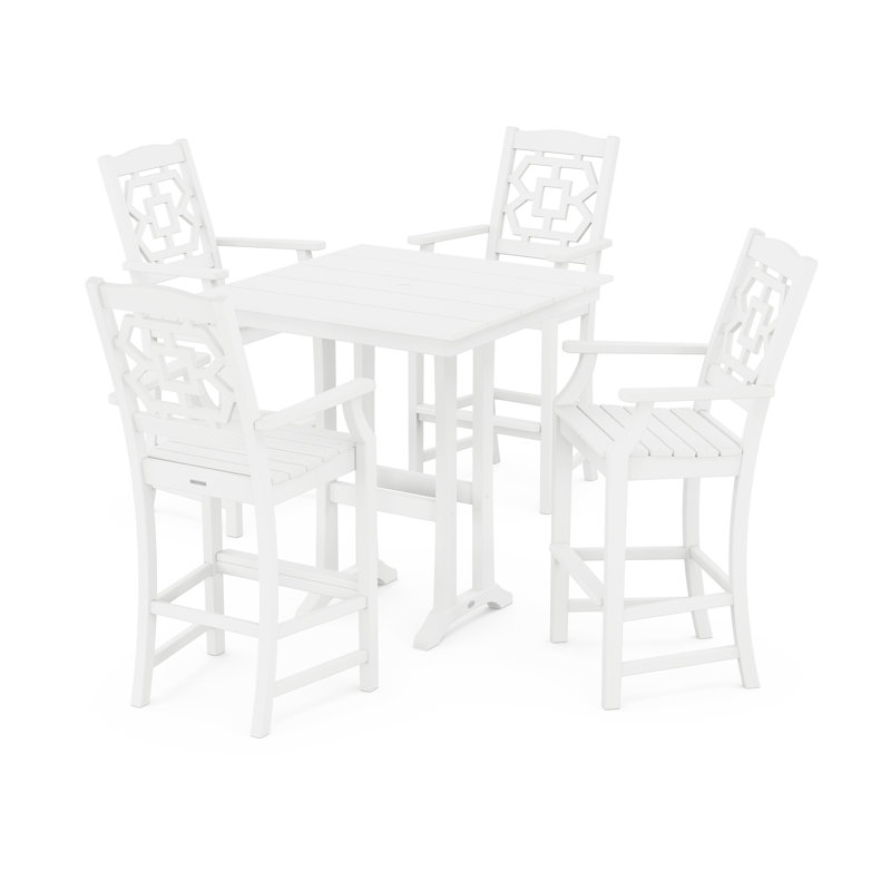 Ensemble repas pour 4 personnes avec table carrée Chinoiserie, Blanc