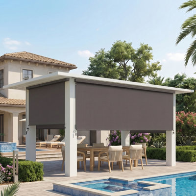 Store à enroulement sans fil pour l'extérieur, stores de patio sans assemblage avec tissu amélioré pour une protection UV de 95%, pare-soleil pour espaces intérieurs et extérieurs