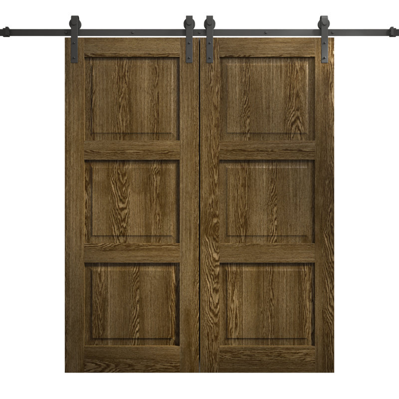 Porte de grange double moderne | Ego 5010 | Ensemble de rail argenté | Portes intérieures solides, Chêne marbré