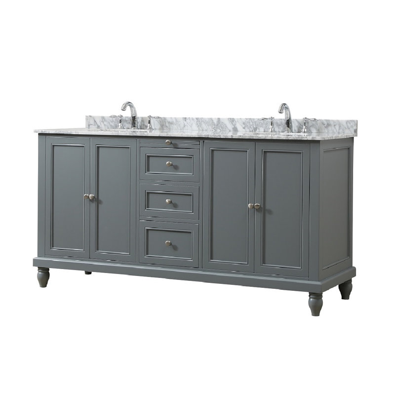 Ensemble de meuble-lavabo double 71 po Medfield, Marbre de Carrare blanc, Gris