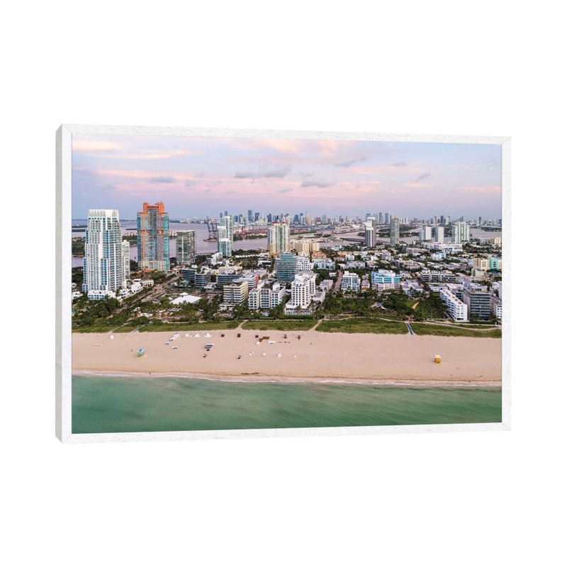South Beach Aerial, Miami 1 Piece Wall Art on Canvas, 66.04 cm H x 45.72 cm W, White Floater Framed