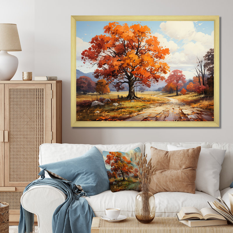 " Orange Maple Trees Autumn Symphony ", Gold Picture Framed, 12" H x 20" W
