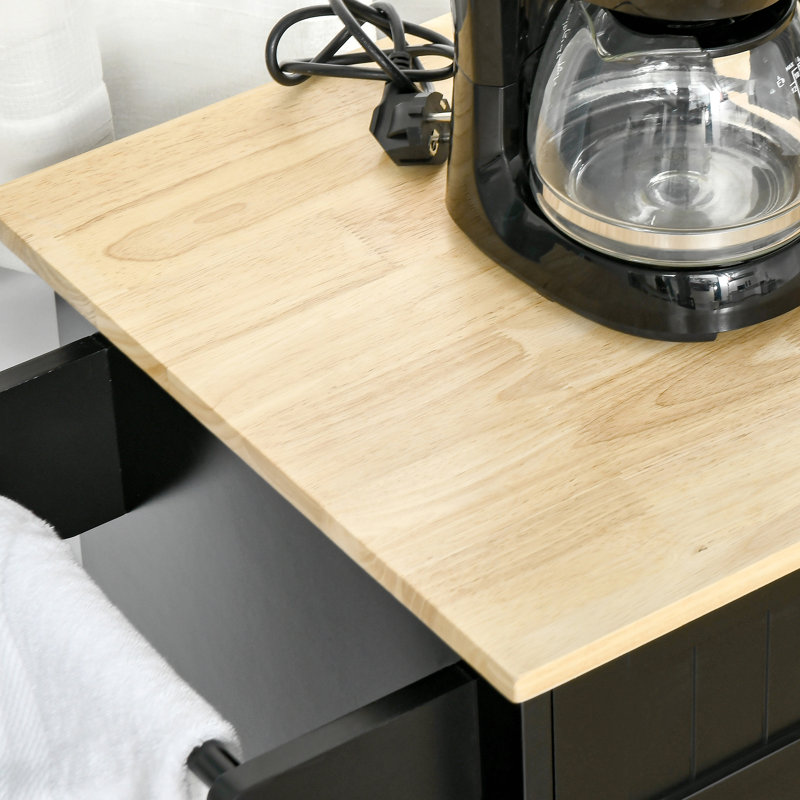 Kohn 47.64'' Mobile Kitchen Island with Storage, Kitchen Cart with Wood Top, Storage Drawers, 3-door Cabinets, Adjustable Shelves and Towel Rack
