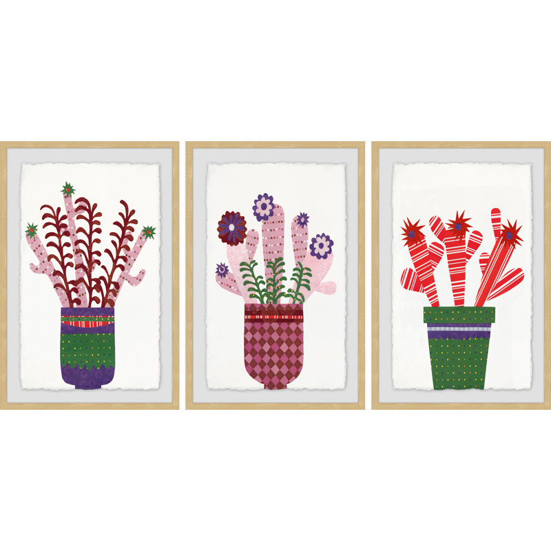 « joyeuse succulent viii », ensemble de 3 reproductions de peintures à l’acrylique encadrées, H 30 po x l 20 po x L 1,5 po