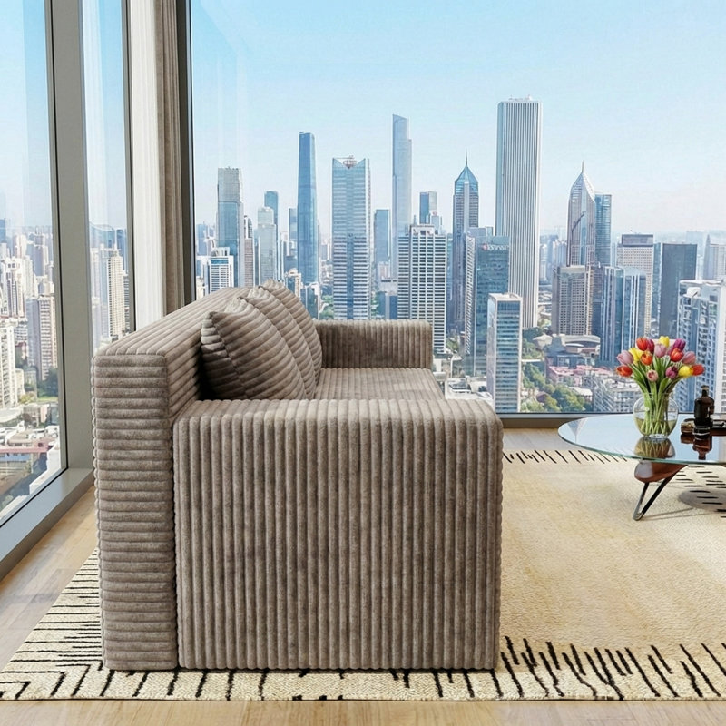 71 Inch 3-Seater Sofa, Corduroy Fabric Modular Sectional Sofa, Deep Seat Couch No Assembly Required for Living Room, Bedroom, and Apartment