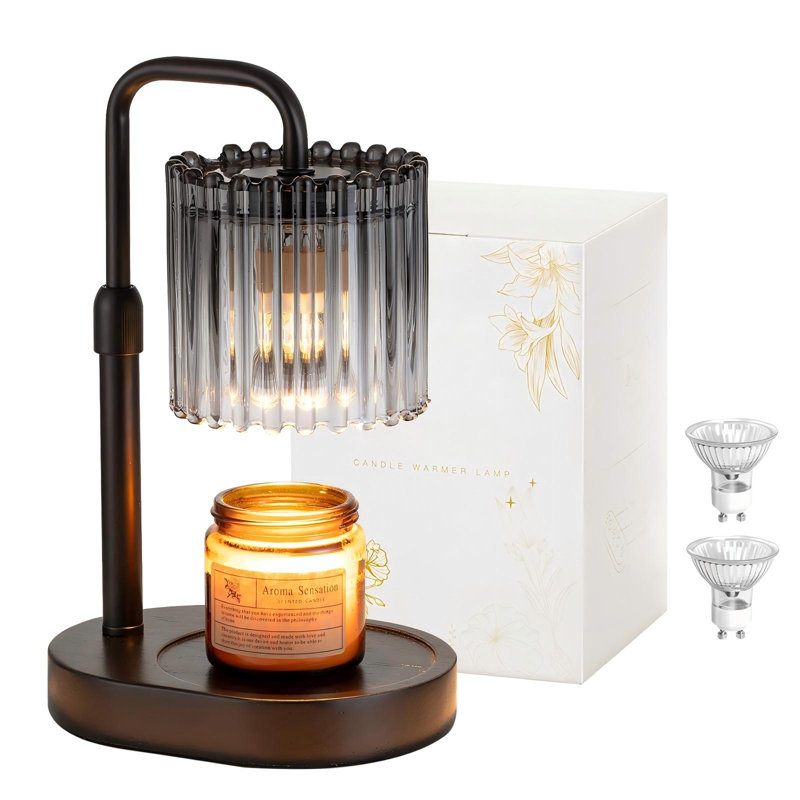 Lampe chauffe-bougie avec minuterie : chauffe-cire noir, hauteur réglable, intensité variable, avec 2 ampoules, décoration moderne style ferme pour la maison, la chambre, cadeau pour femme, anniversaire, pendaison de crémaillère