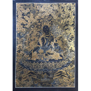 White Tara Thangka (Golden Black) (Brocadeless Thangka)