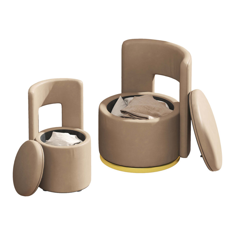 Chaise pivotante avec rangement, Cuir technique brun