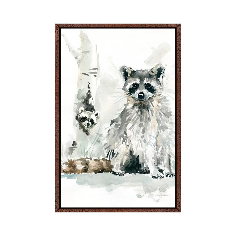 Raccoon And Baby by Carol Robinson - Painting on Canvas, Classic Brown Wood Framed Canvas, 101.6 cm H x 66.04 cm W
