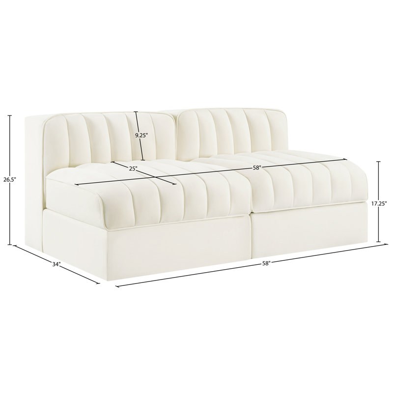 Tissu d'ameublement en velours Paynton 2 pièces Canapé modulaire, Crème