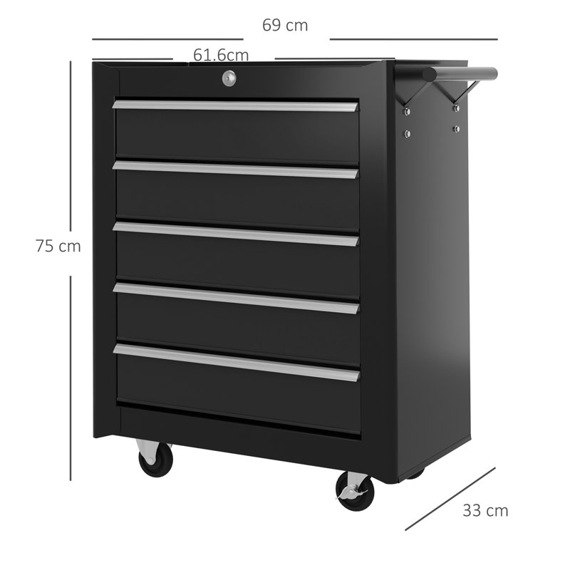 Morison 5-Drawer Tool Chest Steel Lockable Tool Storage Cabinet with Wheels