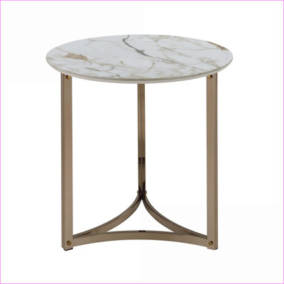 Table basse moderne en pierre frittée moderne avec structure en métal champagne, durable et amp; Élégant pour le salon