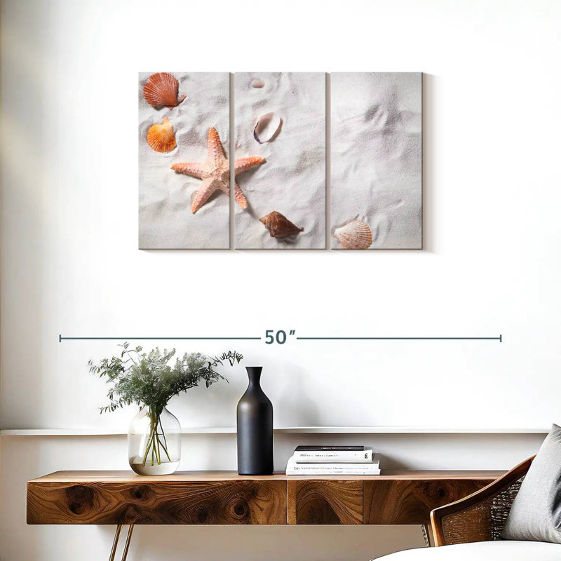 Plage, coquillages et étoiles de mer, H 20 po x l 33 po