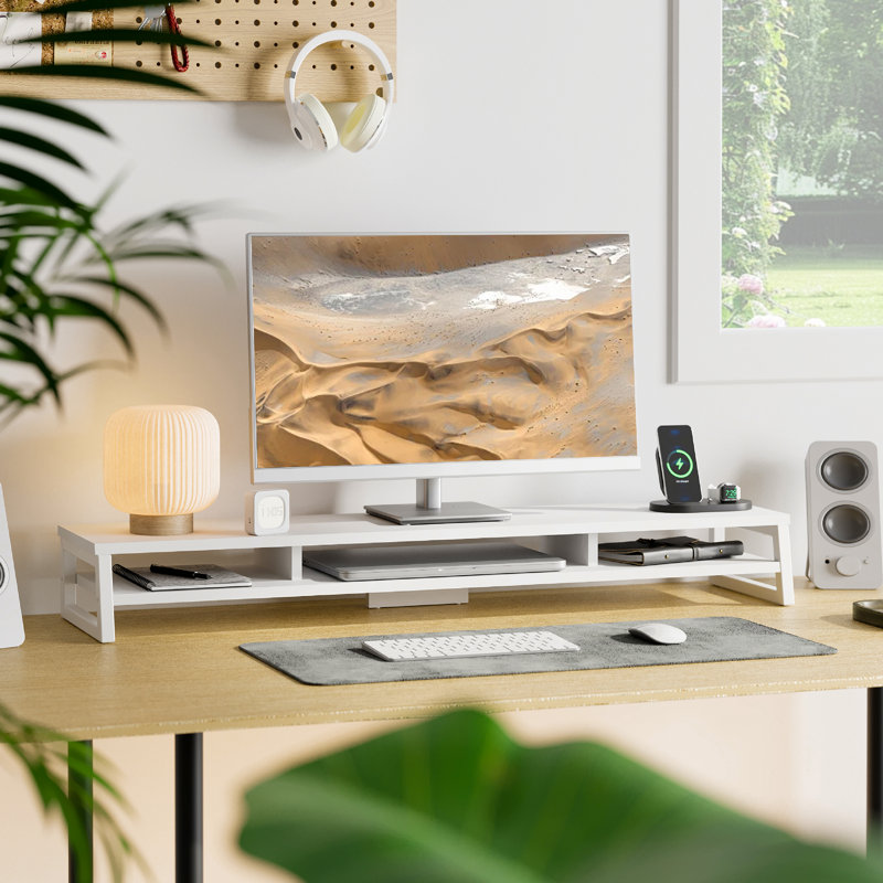 Double support pour écran pour bureau, 42,5 po de large pour 2 écrans, Blanc