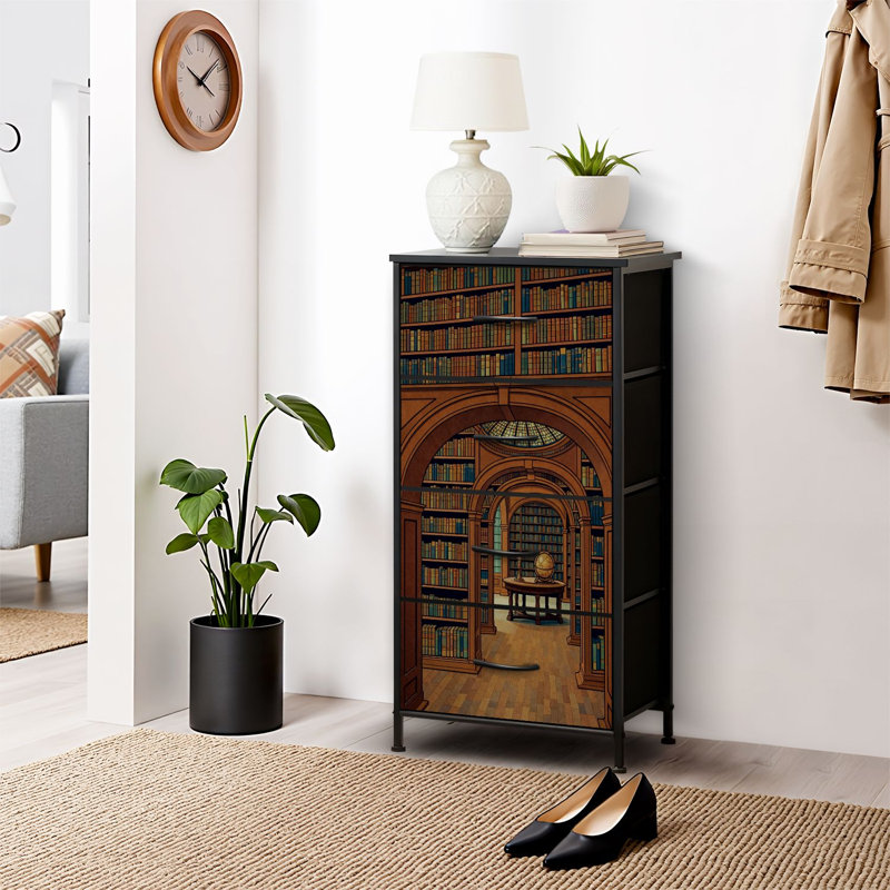 4 Drawer Dresser for Bedroom, Narrow Chest of Drawers, Wooden Top and Study Iron Frame 18"x37.5"-(WxH)