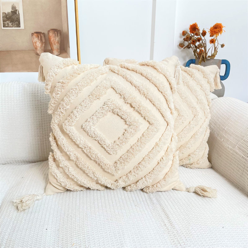Boho Style Tassel Tufted Square Cushion Cover 45X45Cm