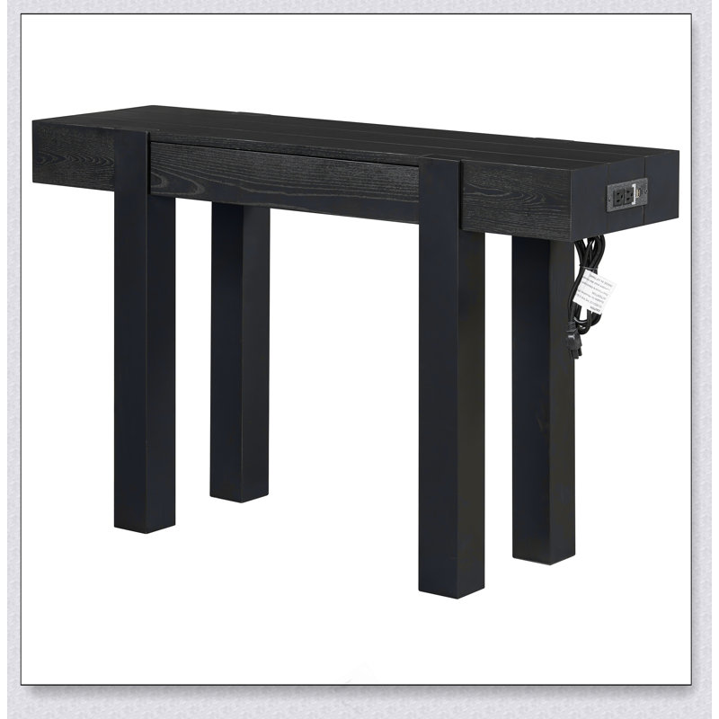 Console rustique minimaliste avec tiroir caché, prise de courant latérale, table d'entrée en bois pour les entrées, les salons et les bureaux à domicile