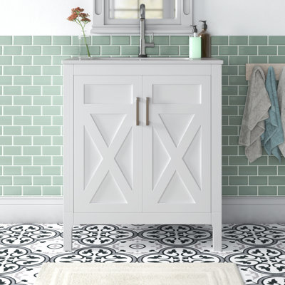 Ensemble de meuble-lavabo autoportant 30 po Amandie blanc mat avec plateau en céramique blanche
