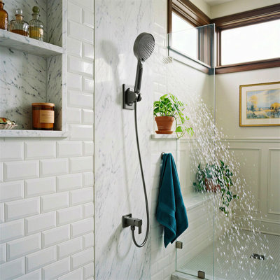 Pomme de douche à main noire avec affichage de la température