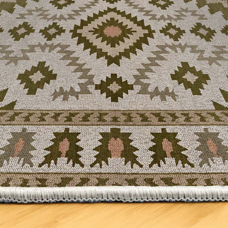 Tapis marocain beige en coton et polyester à imprimé numérique Minna Collection, Rectangulaire 4 pi x 5 pi