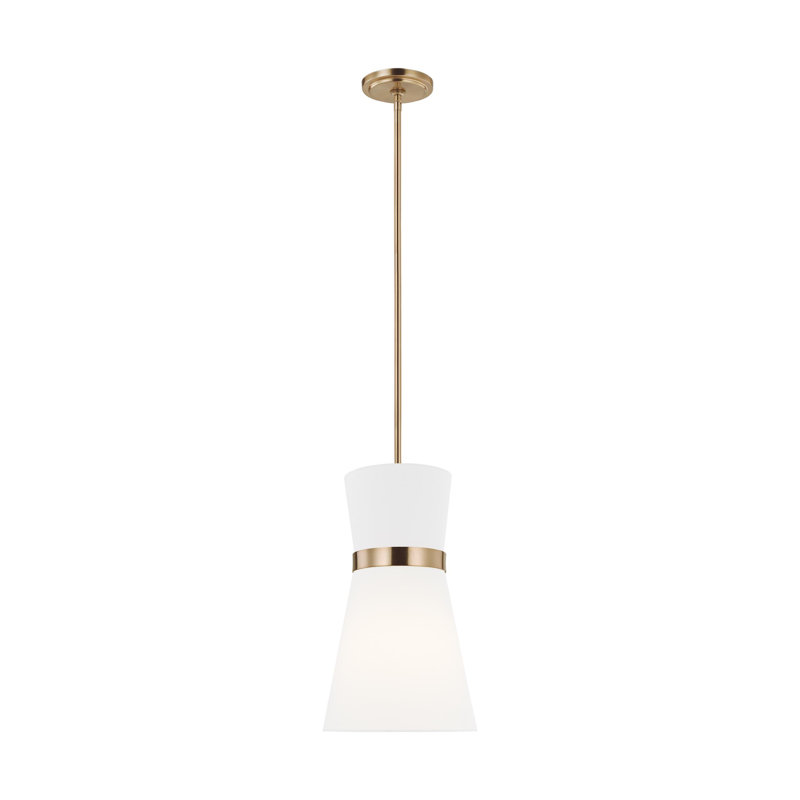 Luminaire suspendu cloche à 1 lumière Clark, Laiton satiné / blanc, Laiton satiné