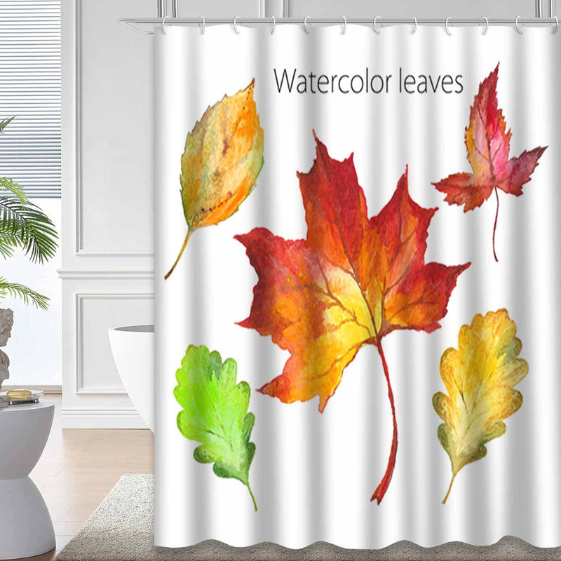 Colorful Watercolor Autumn Fall Leaves Shower Curtain with 12 Hooks, L 72 po x l 78 po