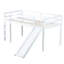 Lit simple mezzanine bas avec glissade, échelle et garde-corps, lit mezzanine en bois d'hévéa massif pour enfant avec caractéristiques de sécurité-114776232