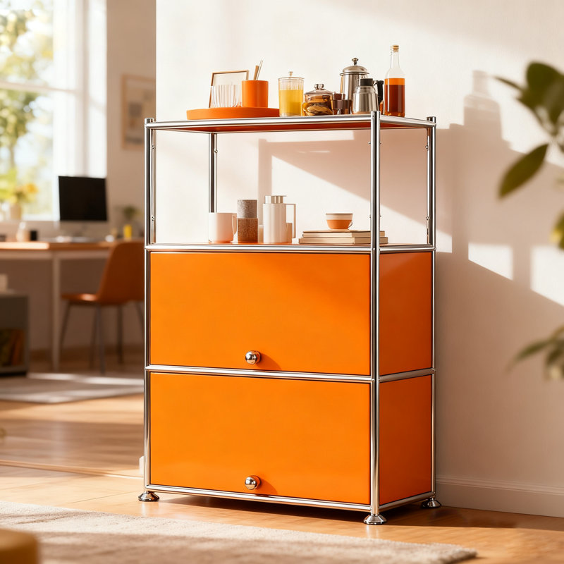 2 - Door Accent Cabinet with Adjustable Shelves, Orange
